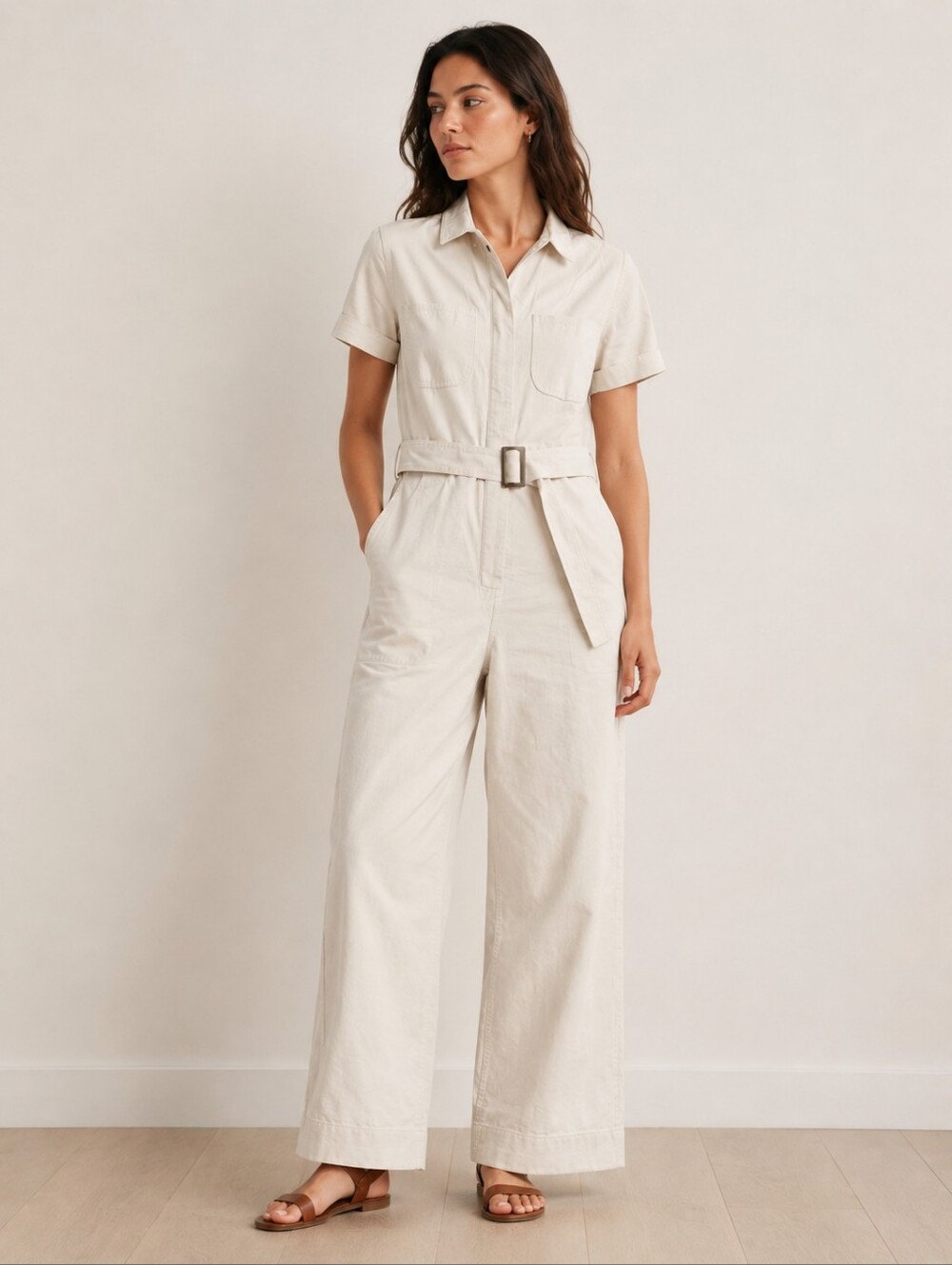 NWT Buck Mason Lantern Herringbone Twill Utility Jumpsuit XS Belted Wide Leg